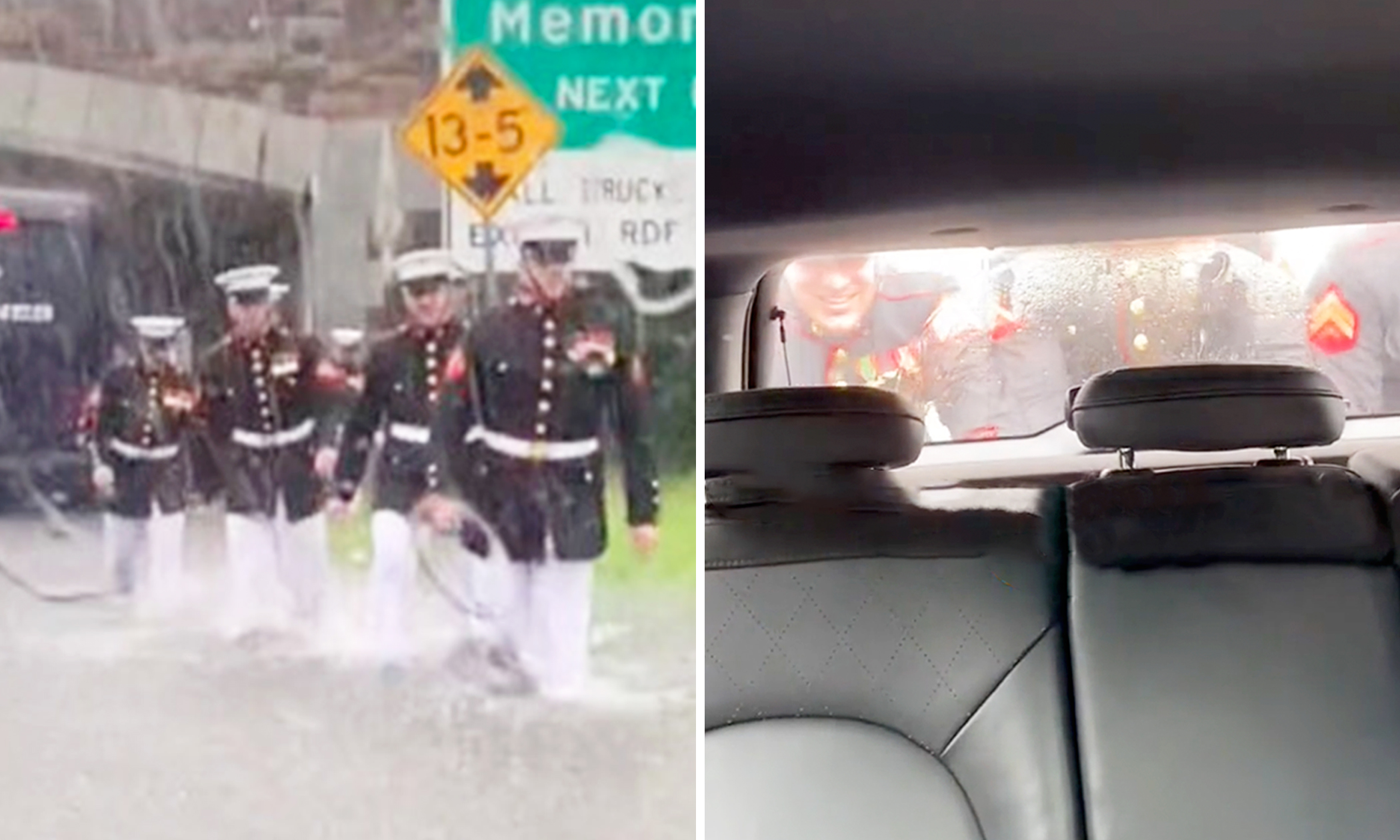 Video: ﻿Stranded woman films uniformed Marines pushing her car out of flood waters