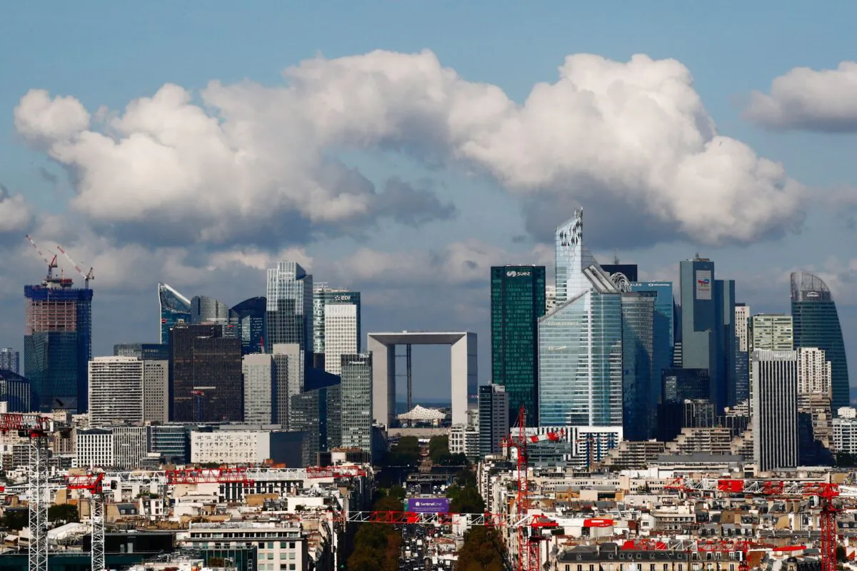 A view shows the financial and business district of La Defense and the Grande Arche building-monument in La Defense, near Paris, France on Sept. 16, 2021. (Gonzalo Fuentes/Reuters)