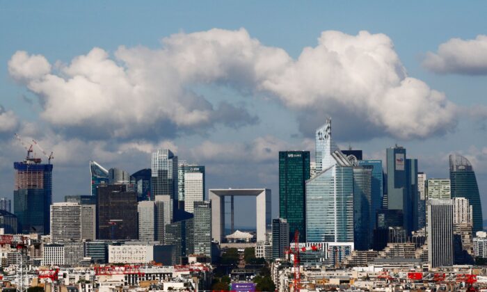 A view shows the financial and business district of La Defense and the Grande Arche building-monument in La Defense, near Paris, France on Sept. 16, 2021. (Gonzalo Fuentes/Reuters)