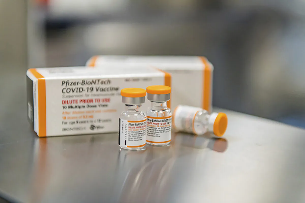Kid-size doses of Pfizer COVID-19 vaccine in Puurs, Belgium in October 2021. (Pfizer via AP)