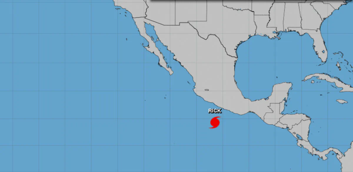 This picture shows the location of Tropical Storm Rick formed Friday off Mexico’s southern Pacific coast on Oct. 23, 2021. (NHC)