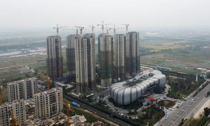 An aerial view shows residential buildings at the construction site of Evergrande Cultural Tourism City, a China Evergrande Group project whose construction has halted, in Suzhou's Taicang, Jiangsu province, China on Oct. 22, 2021. (Xihao Jiang/REUTERS)