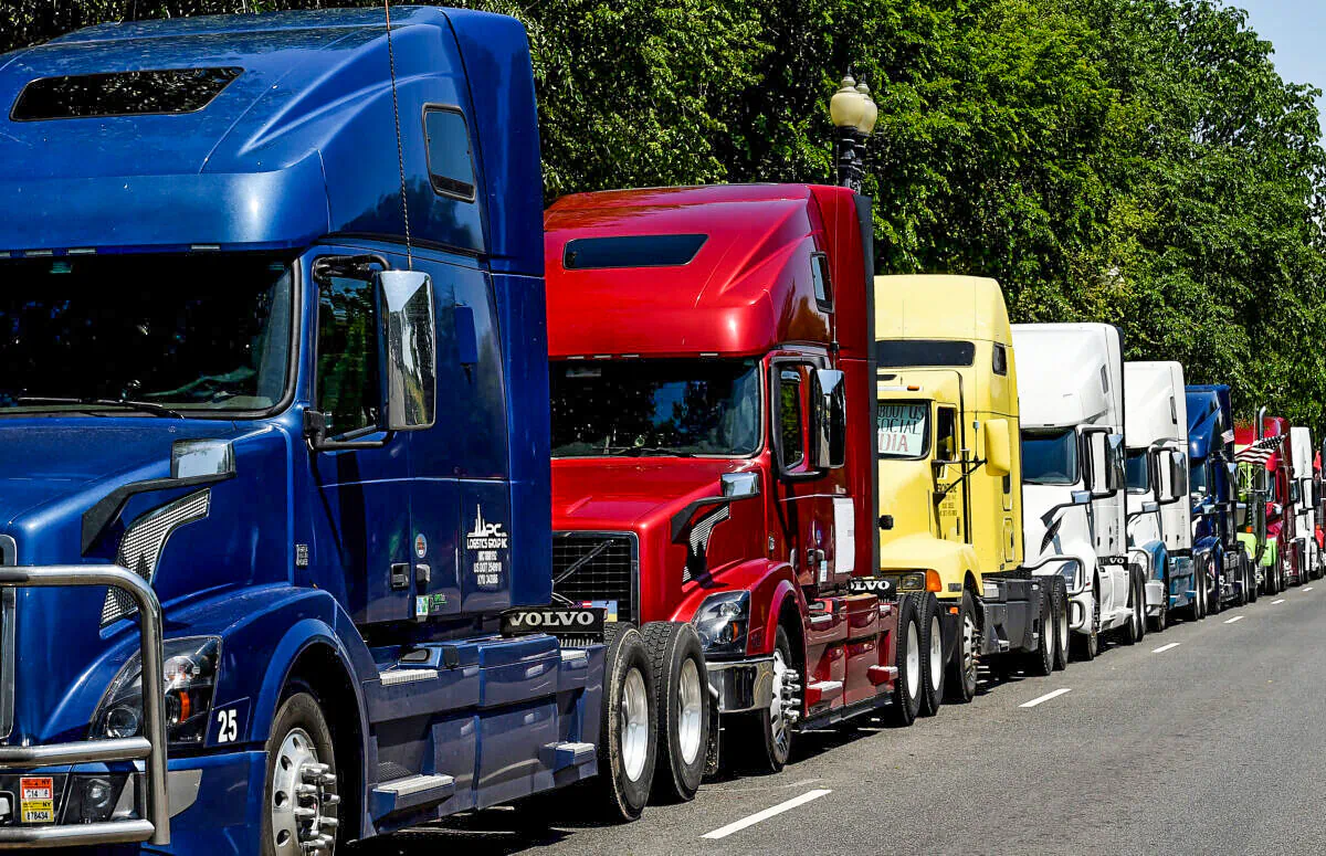 A trucker protest is seen in a file photo taken in Washington. (Olivier Douliery/AFP via Getty Images)