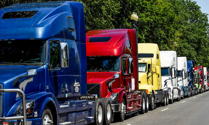 A trucker protest is seen in a file photo taken in Washington. (Olivier Douliery/AFP via Getty Images)