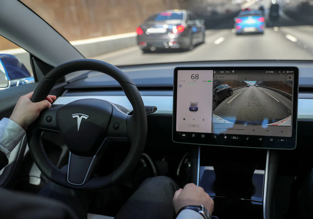 The interior of a Tesla Model 3 electric vehicle is shown in this picture illustration taken in Moscow, Russia, on July 23, 2020. (Evgenia Novozhenina/Reuters)