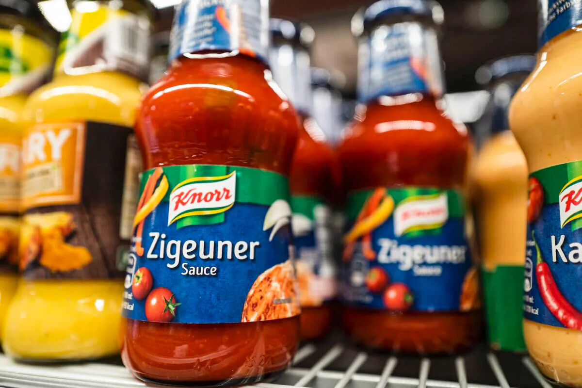 Bottles of "Zigeuner Sauce" (Gipsy Sauce) by German food maker Knorr are on display at a supermarket in Berlin on August 17, 2020. - German food maker Knorr said Monday it would change the name of its popular "gypsy sauce" to something less offensive, becoming the latest global company to respond to complaints about racist branding.
The so-called "Zigeunersauce" (German for gypsy sauce) will soon be sold as "Hungarian-style paprika sauce", Knorr's parent company Unilever said in a statement sent to AFP. (Photo by John MACDOUGALL / AFP) (Photo by JOHN MACDOUGALL/AFP via Getty Images)