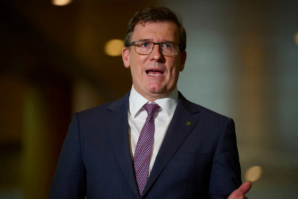 Australian Education Minister Alan Tudge speaks at a press conference at Parliament House in Canberra, Australia, on Aug. 23, 2021. (Rohan Thomson/Getty Images)