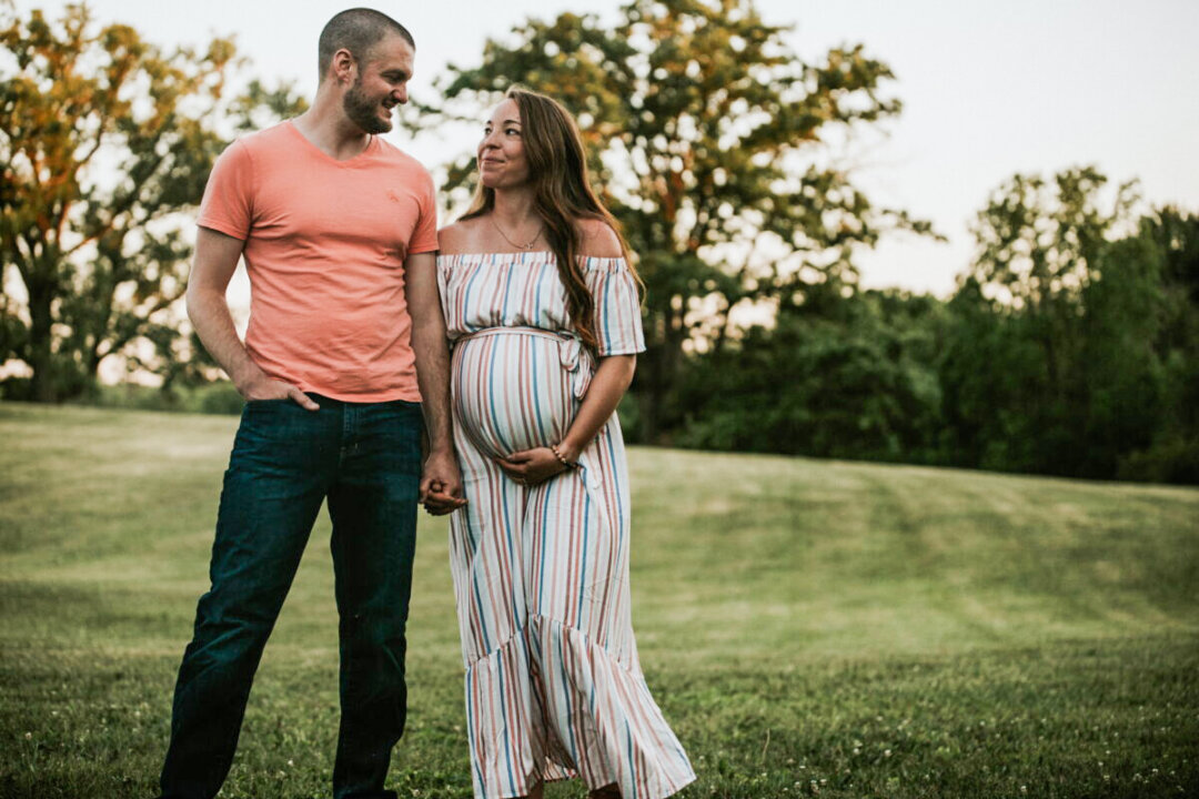 Megan at 30 weeks pregnant with her husband Brian. (Paige Woggon)