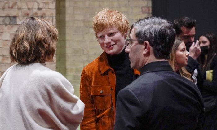 British singer Ed Sheeran attends the first ever Earthshot Prize Awards Ceremony at Alexandra Palace in London on Oct. 17, 2021. (Alberto Pezzali/Pool via AP)