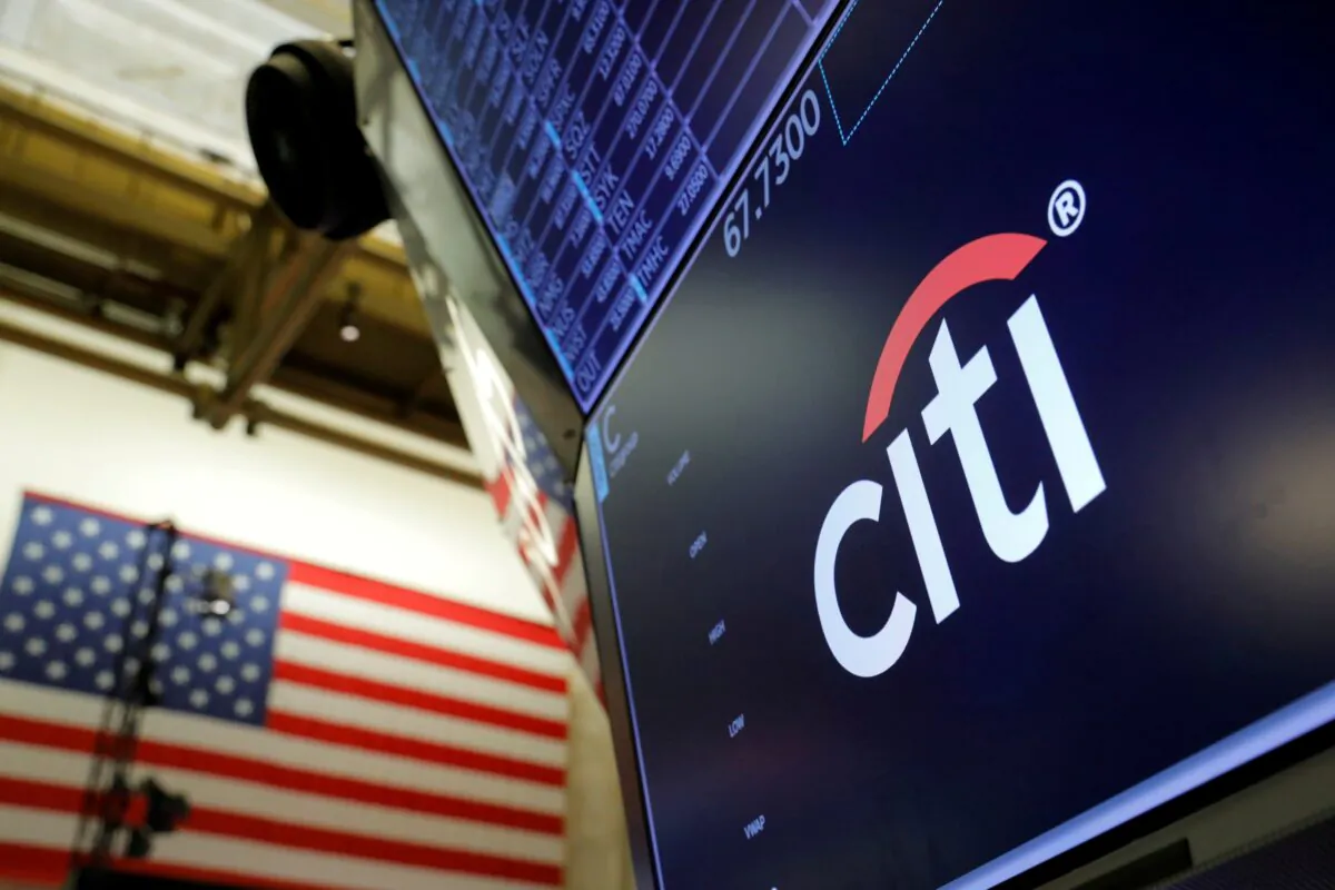 The logo for Citibank is seen on the trading floor at the New York Stock Exchange (NYSE) in Manhattan, New York City, on Aug. 3, 2021. (Andrew Kelly/Reuters)
