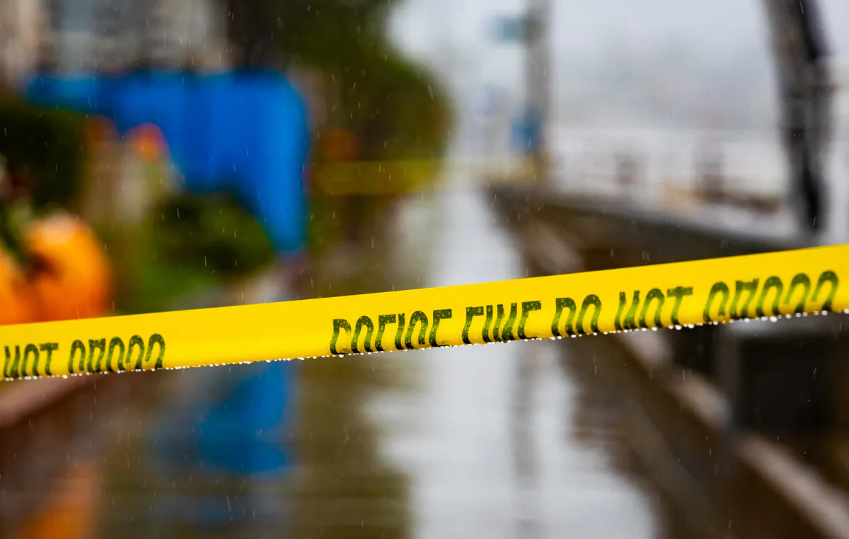 Police tape in Newport Beach, Calif., on Oct. 25, 2021. (John Fredricks, The Epoch Times)