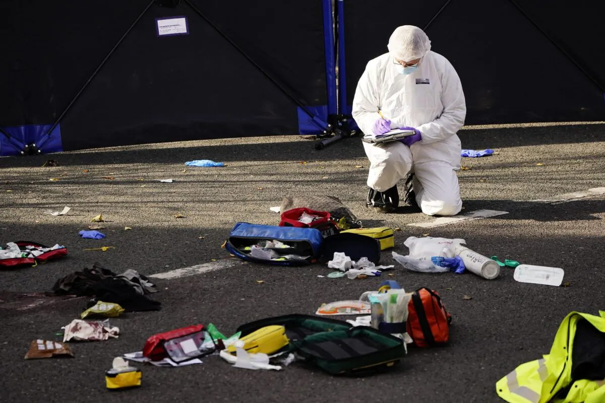 The scene at Regency Court in Brentwood, Essex, where two teenage boys died in the early hours of Oct. 24, 2021. (Aaron Chown/PA)