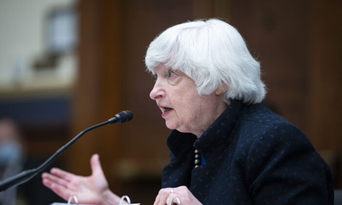 U.S. Treasury Secretary Janet Yellen testifies before the House Oversight and Government Reform Committee hearings in Washington on Sept. 30, 2021. (Al Drago/POOL/AFP via Getty Images)