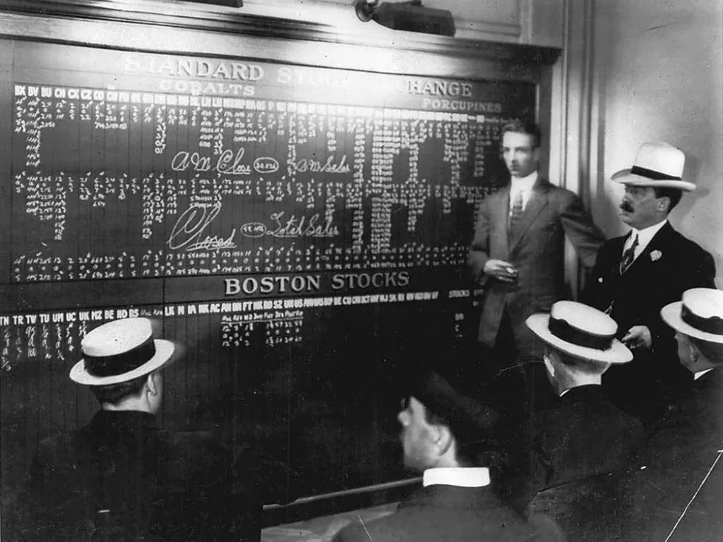 The board at the Toronto Stock Exchange in Toronto, Canada, in February 1910. (City of Toronto Archives)