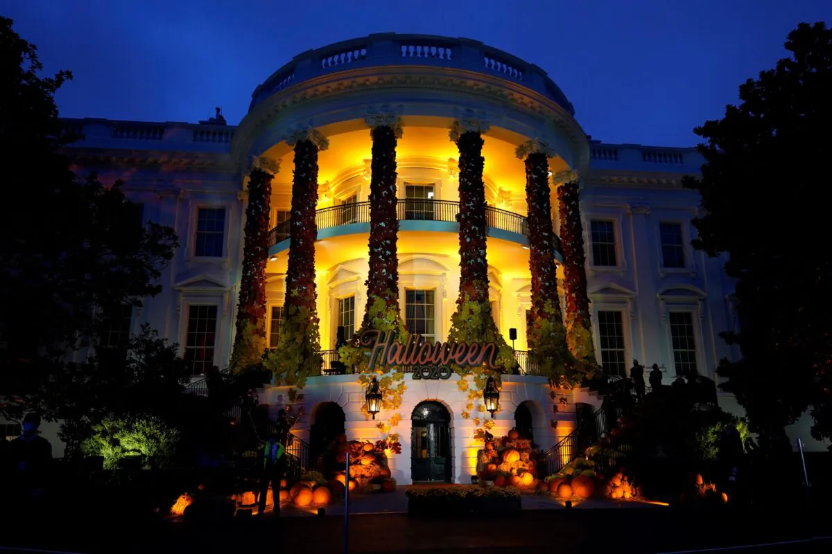 The South Lawn of the White House is lit during a Halloween celebration at the White House on Oct. 25, 2021. (Manuel Balce Ceneta/AP Photo)