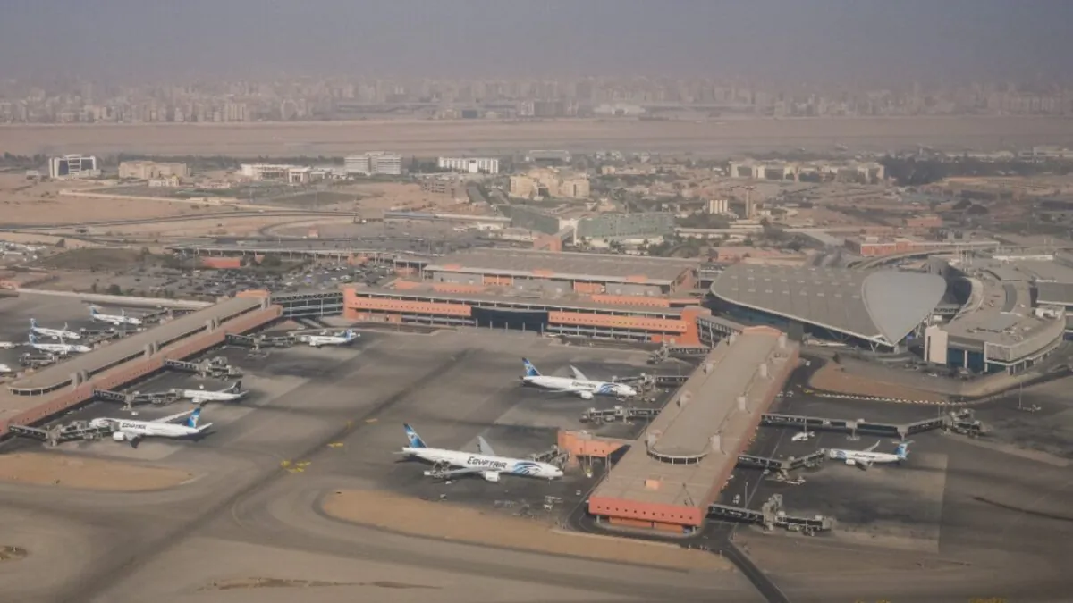 An aerial view of Egypt Air aircraft on the tarmac is shown at Cairo International Airport, Egypt, on Jan. 15, 2021. (Amir Makar/AFP via Getty Images)