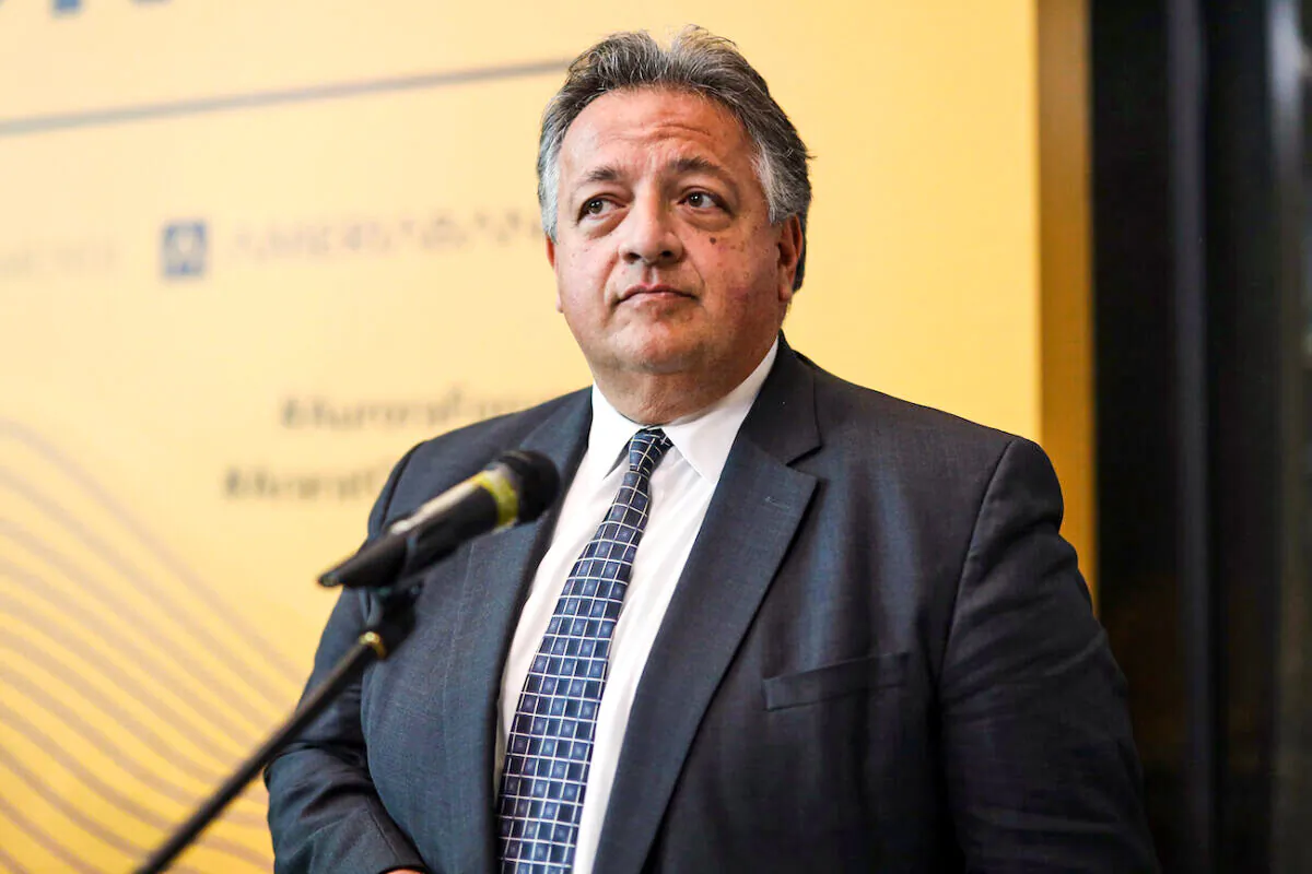 Noubar Afeyan speaks at the 2019 Aurora Forum in Yerevan, Armenia, on Oct. 16, 2019. (Victor Boyko/Getty Images for Aurora Humanitarian Initiative)