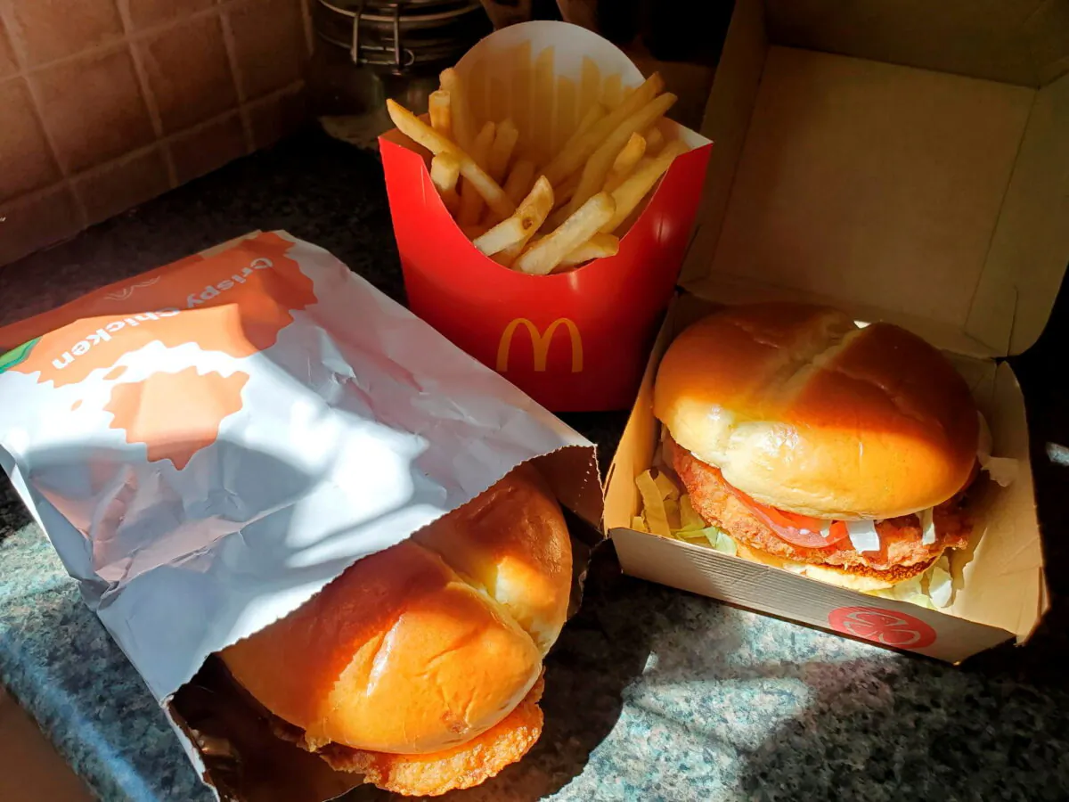 McDonald's Crispy Chicken Sandwiches and fries are pictured in New York on March 30, 2021. (Hilary Russ/Reuters)