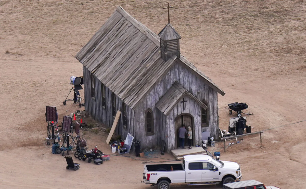 A film set at the Bonanza Creek Ranch in Santa Fe, N.M., on Oct. 23, 2021. (Jae C. Hong/AP Photo)