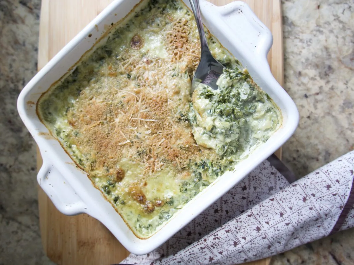 This classic steakhouse side is topped with breadcrumbs and cheese and baked until bubbling. (Victoria de la Maza)