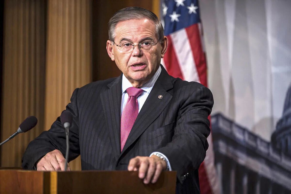Sen. Bob Menendez (D-N.J.) speaks during a news conference on Capitol Hill in Washington, on Dec. 12, 2018. (Zach Gibson/Getty Images)