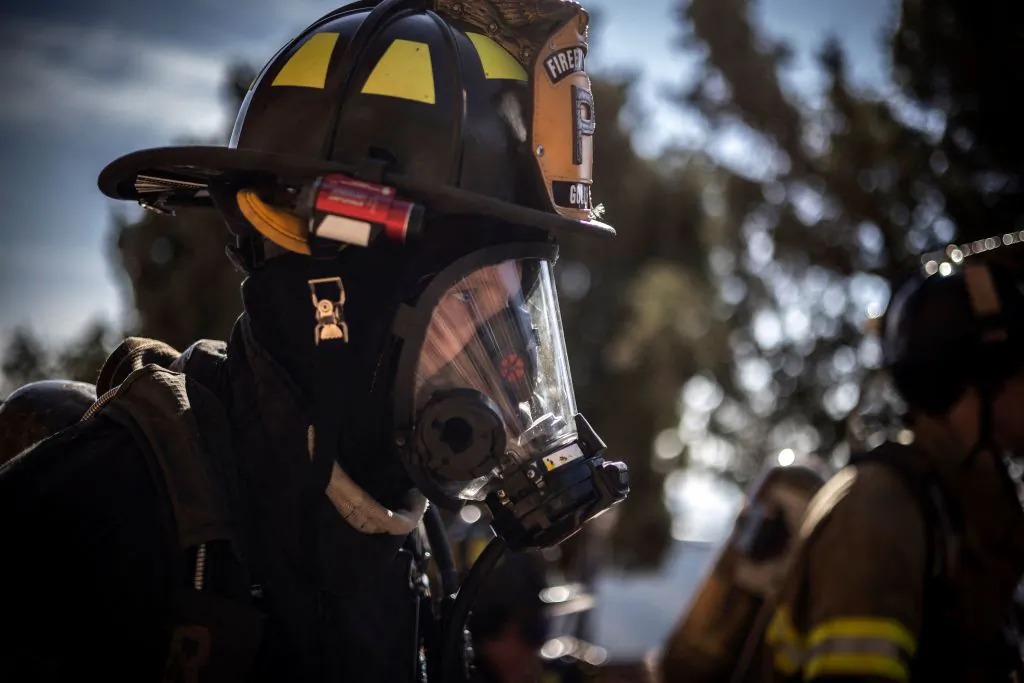 Firefighters in full gear in Denver on Sept. 11, 2021. (Chet Strange/AFP via Getty Images)