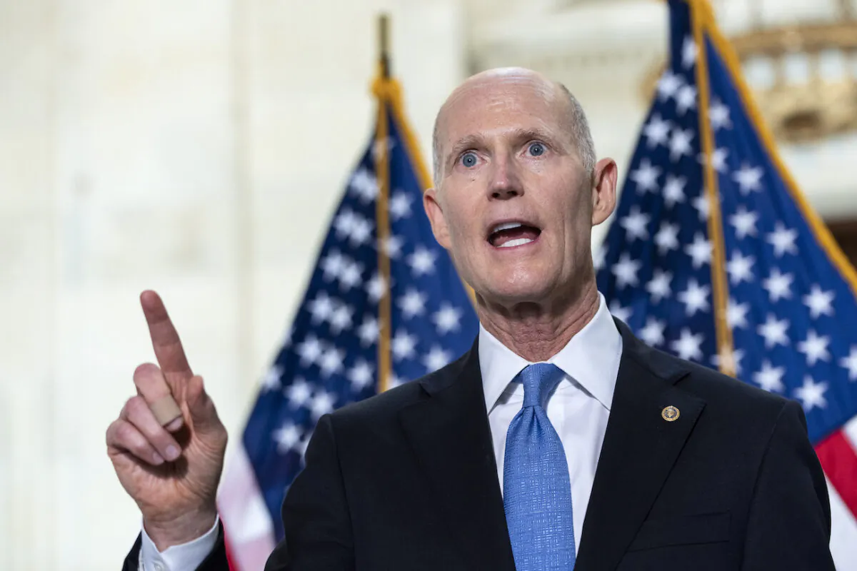 Sen. Rick Scott (R-Fla.) speaks during a news conference on Capitol Hill in Washington, on May 26, 2021. (Drew Angerer/Getty Images)