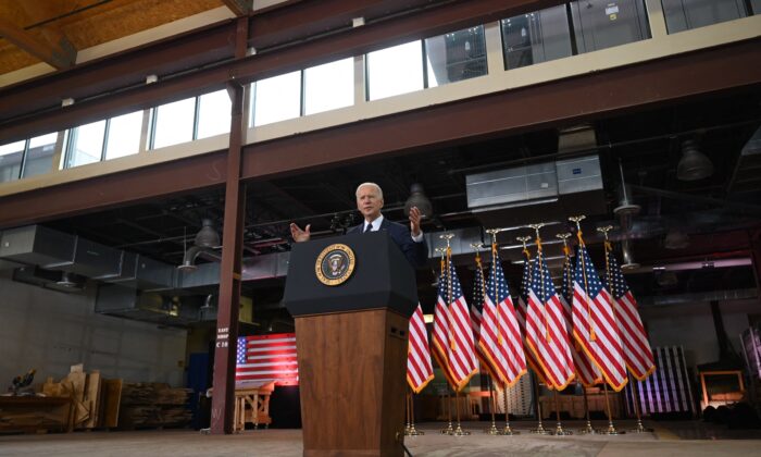 President Joe Biden speaks about his infrastructure plan in Pittsburgh, Penn., on March 31, 2021. (AFP via TCA)