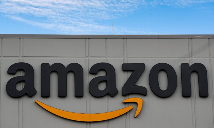 The Amazon logo is seen outside its JFK8 distribution center in Staten Island, New York, on Nov. 25, 2020. (Brendan McDermid/Reuters)