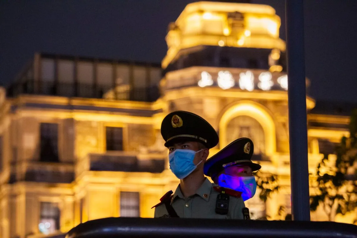 Armed police on the bund on Sept. 10, 2021 in Shanghai, China. (Photo by Hu Chengwei/Getty Images)