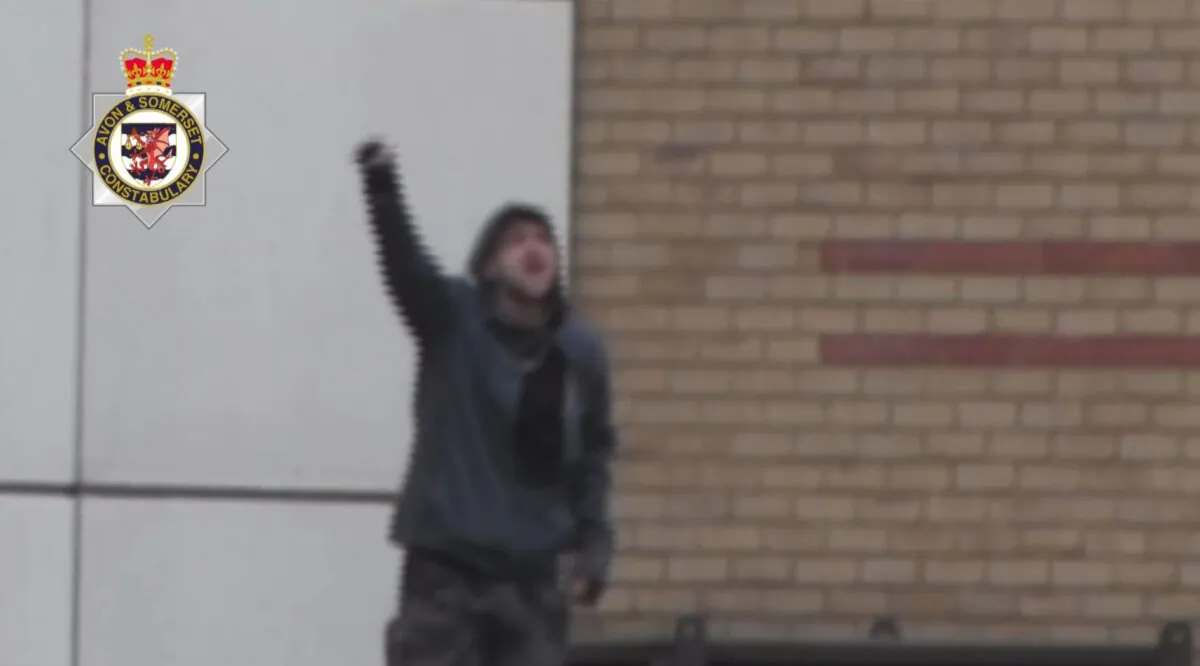 CCTV footage of Ryan Roberts during the riot on March 21, 2021. (Avon and Somerset Police/PA)