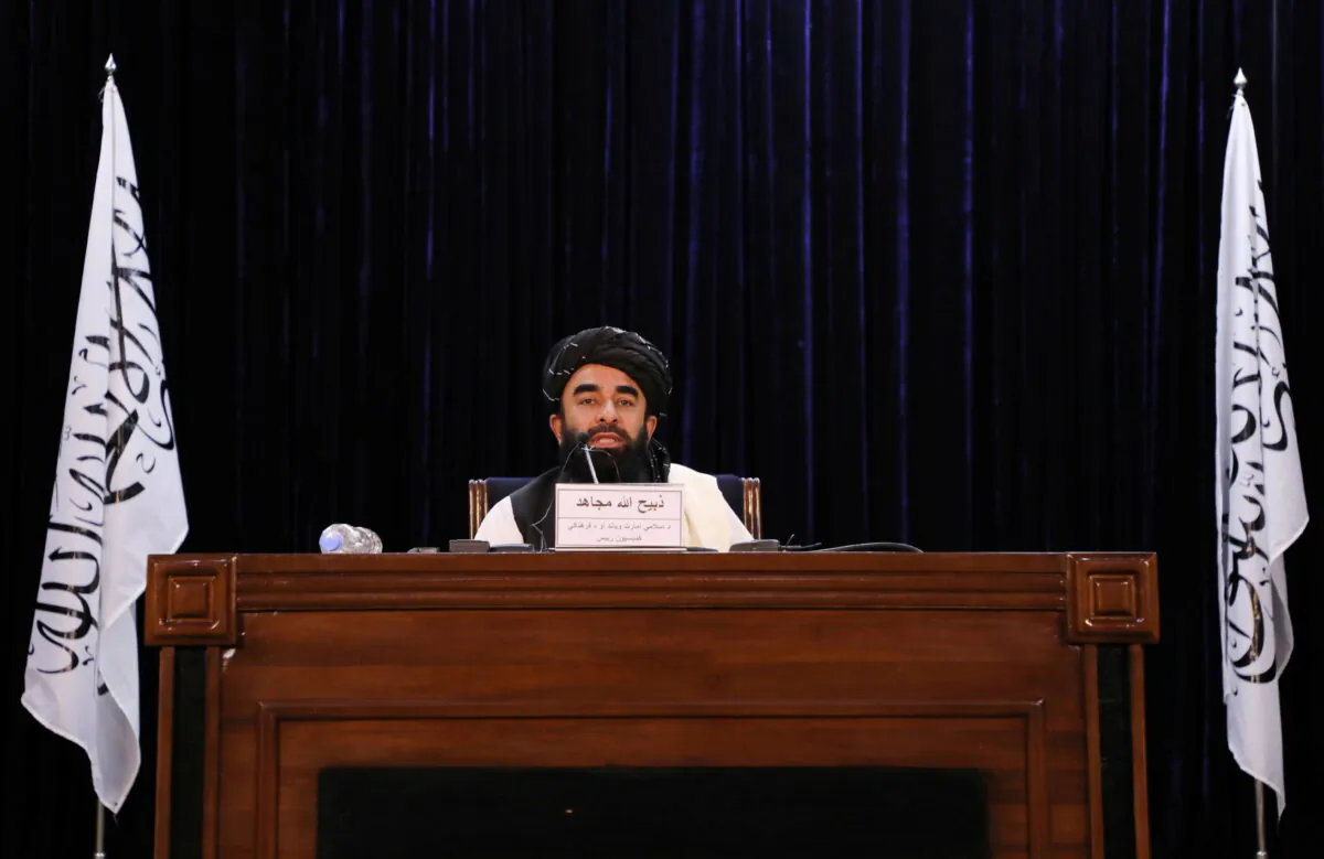 Taliban spokesman Zabihullah Mujahid speaks during a news conference in Kabul, Afghanistan, on Sept. 6, 2021. (Stringer/Reuters)