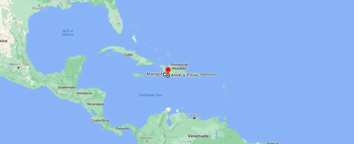 The locations of the southern coastal settlements of Anse-a-Pitre and Marigot where a boat which was transporting Haitians sank in the early hours of Saturday morning and led to nineteen deaths in Haiti, in this image taken on Oct. 30, 2021. (Google Maps)