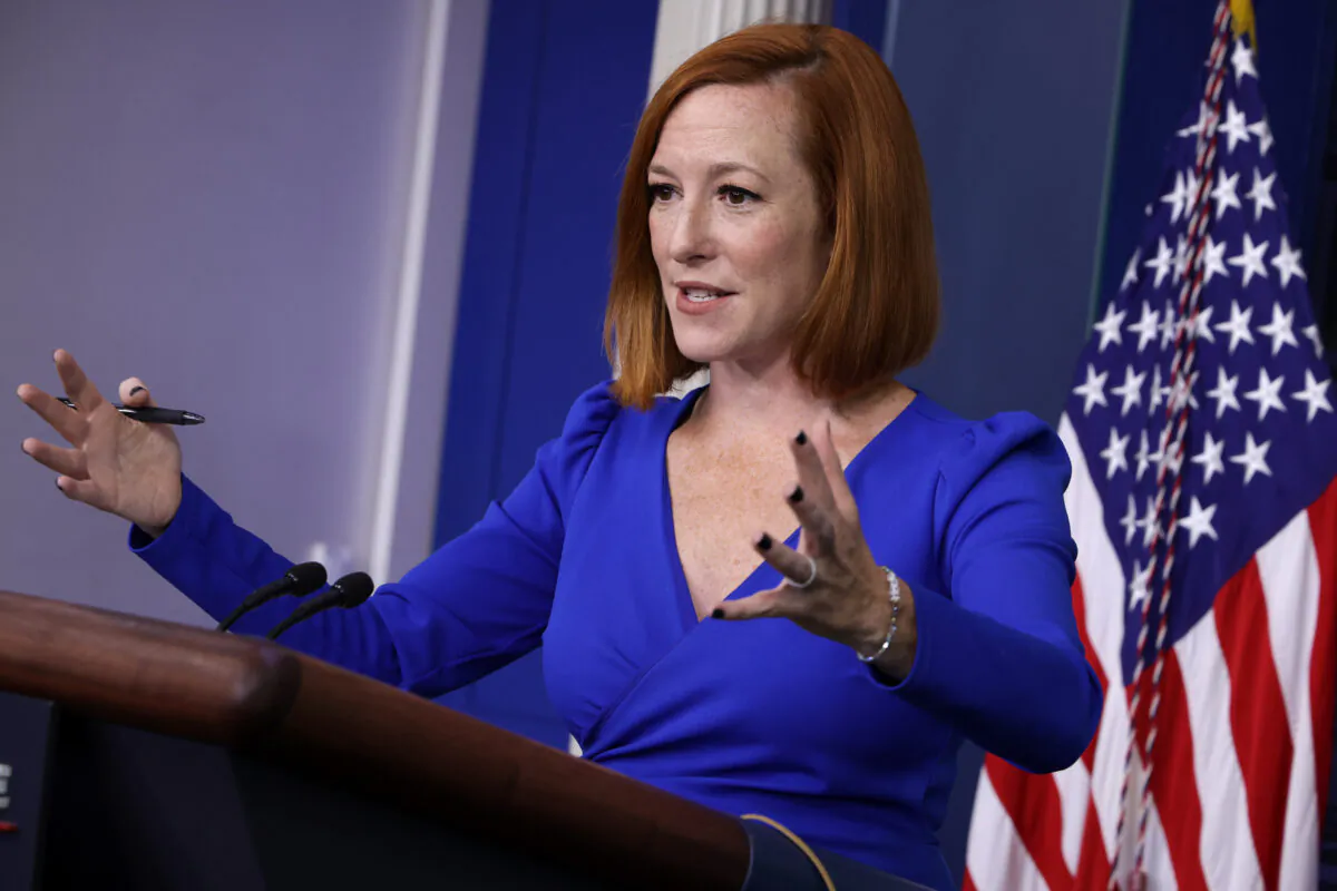 White House Press Secretary Jen Psaki calls on reporters during the daily news conference in the Brady Press Briefing Room at the White House in Washington, D.C., on Oct. 27, 2021. (Chip Somodevilla/Getty Images)