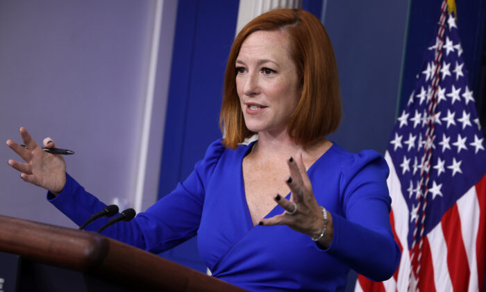 White House Press Secretary Jen Psaki calls on reporters during the daily news conference in the Brady Press Briefing Room at the White House in Washington, D.C., on Oct. 27, 2021. (Chip Somodevilla/Getty Images)