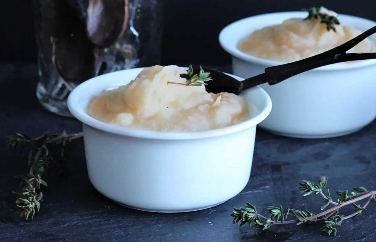 Sweet parsnips, mellow celery root, and buttery roasted garlic balance and complement each other in this spud-less mash. (Lynda Balslev for Tastefood)