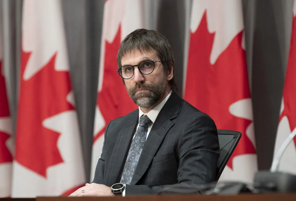 Then Minister of Canadian Heritage Steven Guilbeault attends a news conference in Ottawa, April 17, 2020. (The Canadian Press/Adrian Wyld)