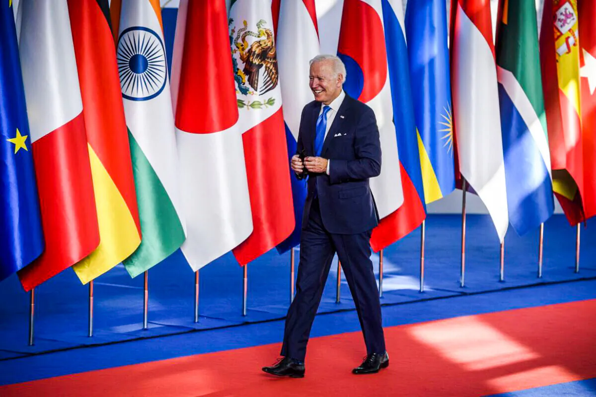 U.S. President Joe Biden arrives for the welcome ceremony on the first day of the Rome G20 summit, on October 30, 2021 in Rome, Italy. (Antonio Masiello/Getty Images)