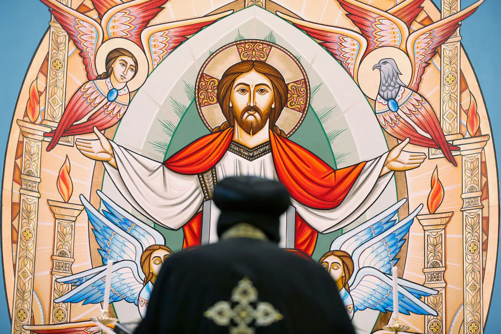 Coptic Pope Tawadros II recites a prayer in the new Cpotic church inside Eporo Tower in Melbourne, Australia, on Sept. 10, 2017. (Darrian Traynor/Getty Images)
