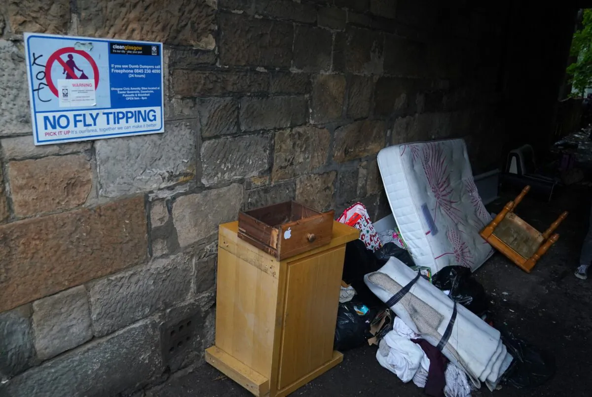 A file photo of rubbish in Glasgow, Scotland, where refuse collectors have gone on strike. (Andrew Milligan/PA)