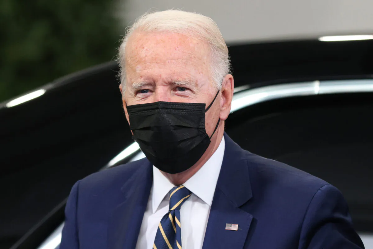 President Joe Biden is seen upon arrival at a climate summit in the United Kingdom on Nov. 1, 2021. (Adrian Dennis/Pool/Getty Images)