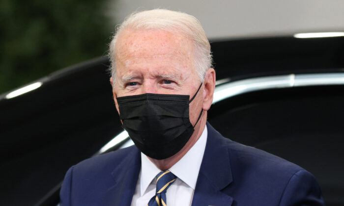 President Joe Biden is seen upon accomplishment  astatine  a clime  acme  successful  the United Kingdom connected  Nov. 1, 2021. (Adrian Dennis/Pool/Getty Images)