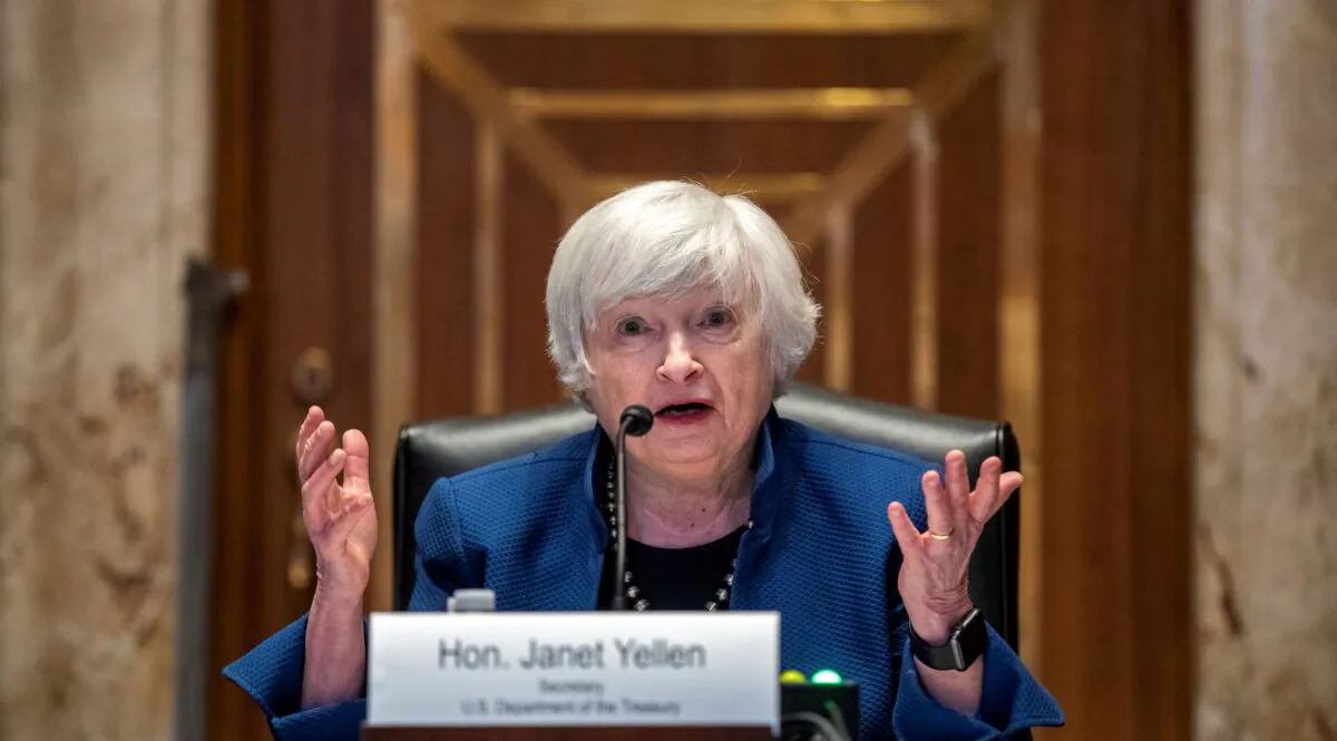 Treasury Secretary Janet Yellen testifies before the Senate Appropriations Subcommittee on Financial Services about the FY22 Treasury budget request on Capitol Hill, in Washington on June 23, 2021. (Shawn Thew/Pool via Reuters)