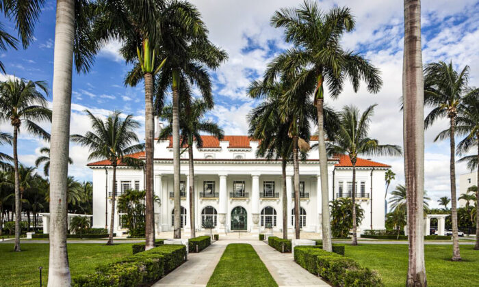Whitehall’s main façade, facing the rising sun, is defined by six massive Doric columns that were typical of temples of Apollo.  design emulated a temple where the Muses of arts and literature reside. (Flagler Museum)