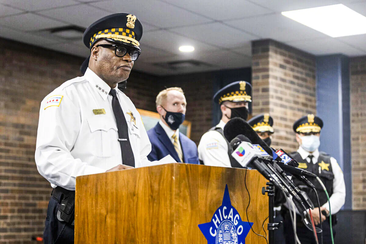 Chicago Police Department Superintendent David Brown briefs and answers questions from the media regarding the recent police shooting in West Garfield Park, Friday, July 9, 2021. | Anthony Vazquez/Sun-Times