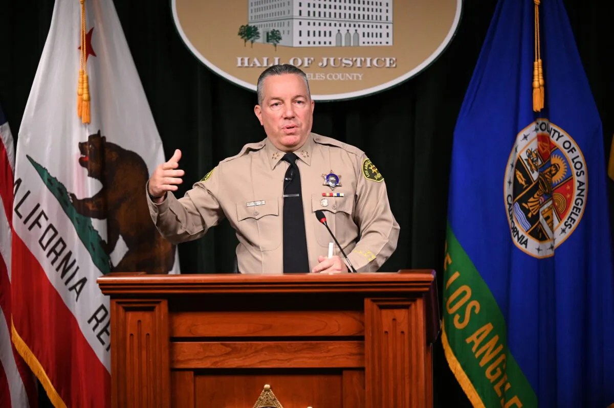 Then Los Angeles County Sheriff Alex Villanueva speaks at a press conference in downtown Los Angeles on Nov. 2, 2021. (Robyn Beck/AFP via Getty Images)