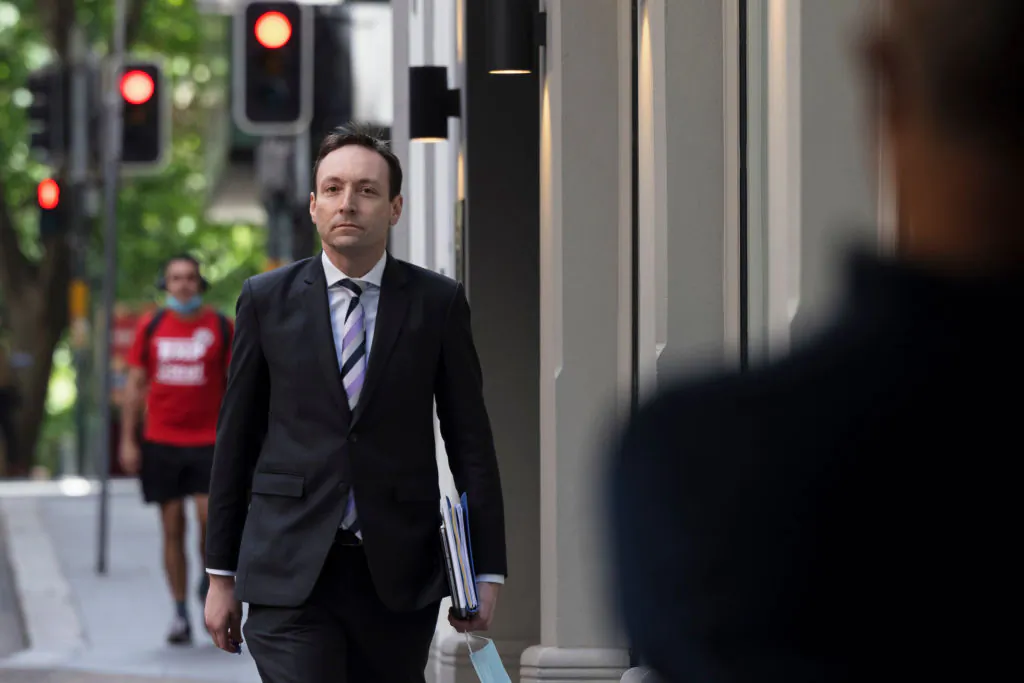 Counsel assisting the commission, Scott Robertson, arrives at ICAC on Oct. 28, 2021 in Sydney, Australia. (Brook Mitchell/Getty Images)