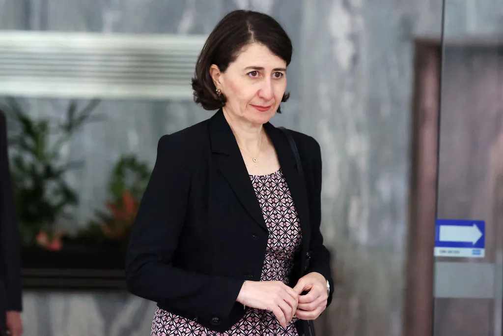 Former NSW Premier Gladys Berejiklian walks to speak to the media as she departs the Independent Commission Against Corruption on November 01, 2021 in Sydney, Australia. (Mark Kolbe/Getty Images)