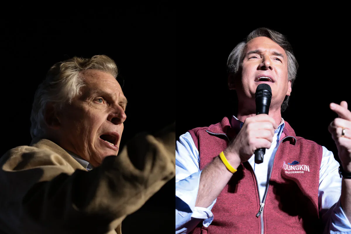 Democrat Terry McAuliffe (L) and Republican Glenn Youngkin (R) are seen on the eve of the Virginia gubernatorial election at separate rallies in undated file photos. (Getty Images)