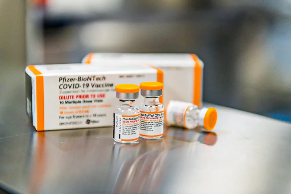 Pfizer/BioNTech's new pediatric COVID-19 vaccine vials are seen in this undated handout photo. Pfizer/Handout via REUTERS/File Photo